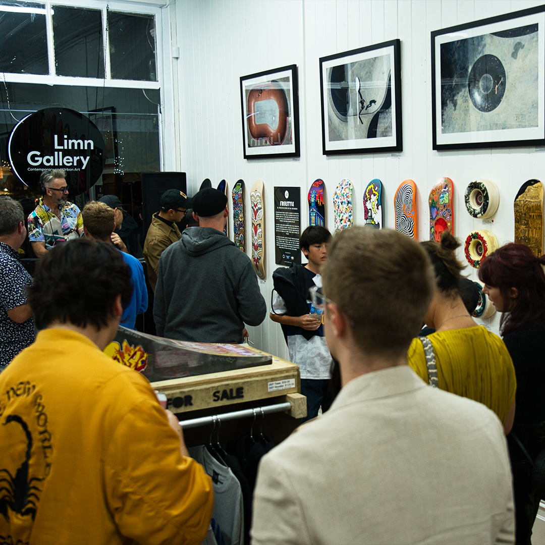 Freestyle Art Skate Deck Group Show exhibition at Limn Gallery Auckland New Zealand Skateboarding